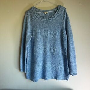 Talbots Cotton Round Neck Sweater Textured Stripe Blue Long Sleeve Large